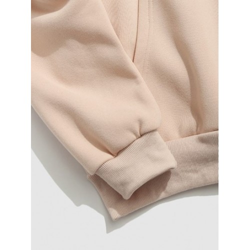 Streetwear Cartoon Face Print Colorblock Fleece Hoodie