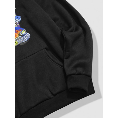 Streetwear Music Car Graphic Fleece-lined Colorblock Hoodie Streetwear Music Car Graphic Fleece-lined Colorblock Hoodie