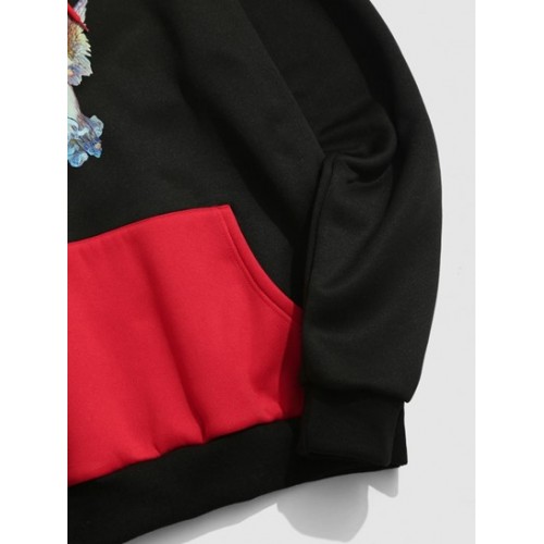 Streetwear Desired Angel Print Fleece-lined Colorblock Vintage Hoodie