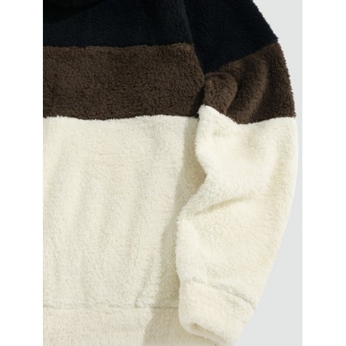 King Embroidered Colorblock Fluffy Hoodie King Embroidered Colorblock Fluffy Hoodie