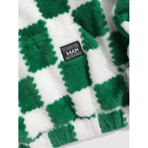Checkered Pattern Fluffy Hoodie
