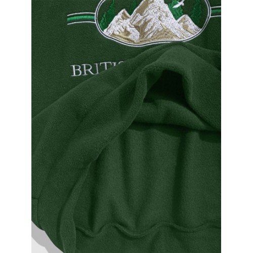 Streetwear Colorblock Letter Mountain Embroidery Polar Fleece Vintage Hoodie