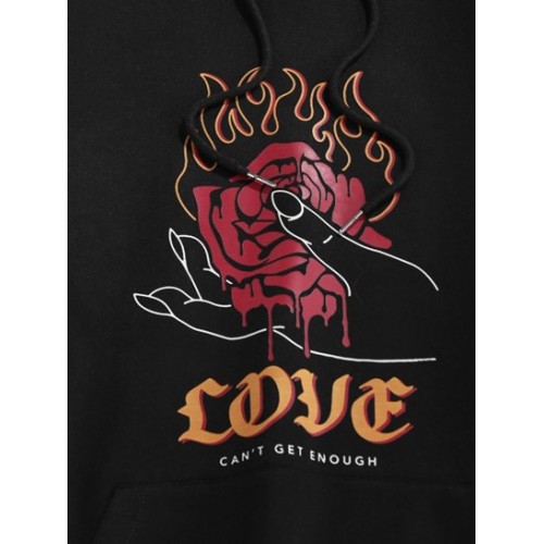 Streetwear Flower Rose Flame Hand Print Graphic Hoodie