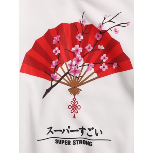 Fleece-lined Japanese Fan Sakura Graphic Hoodie