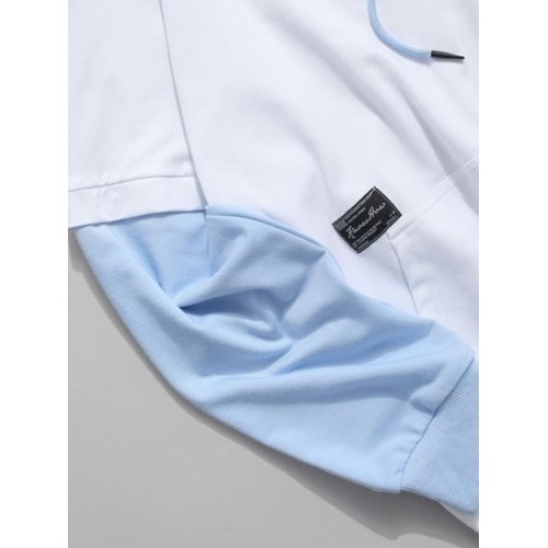 Contrast Faux Twinset Letter Embroidery Drawstring Hoodie