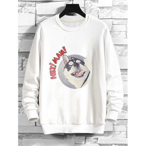 Cartoon Dog Print Rib-knit Trim Sweatshirt