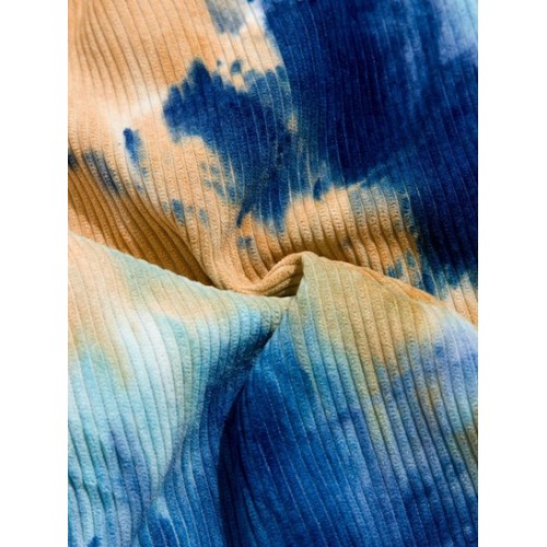 Half Zip Applique Tie Dye Corduroy Hoodie