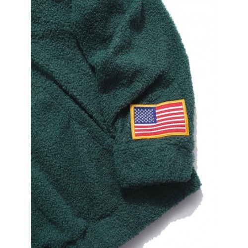 Quarter Zip Dreamer Embroidery American Flag Patch Fleece Teddy Hoodie