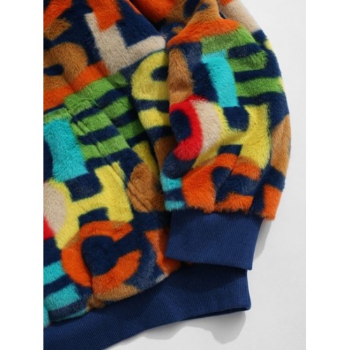 Colorful English Letter Pattern Pullover Fluffy Hoodie