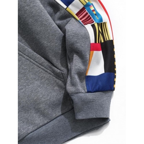 Geometric Pattern Front Pocket Fleece Hoodie Geometric Pattern Front Pocket Fleece Hoodie