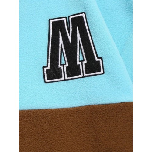 Quarter Zip Two Tone Color Letter Embroidered Polar Fleece Sweatshirt Quarter Zip Two Tone Color Letter Embroidered Polar Fleece Sweatshirt