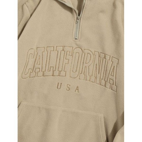 Fluffy CALIFORNIA Embroider Quarter Zip Polar Fleece  Hoodie