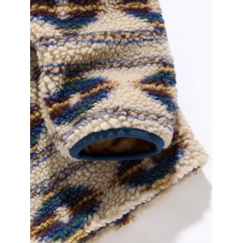 Fuzzy Faux Shearling Quarter Zip Ethnic Tribal Print Sweatshirt