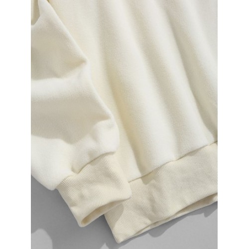 Letter Embroider Fuzzy Polar Fleece Sweatshirt