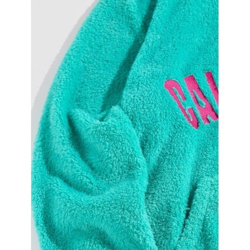 Letters Embroidered Fluffy Pullover Sweatshirt