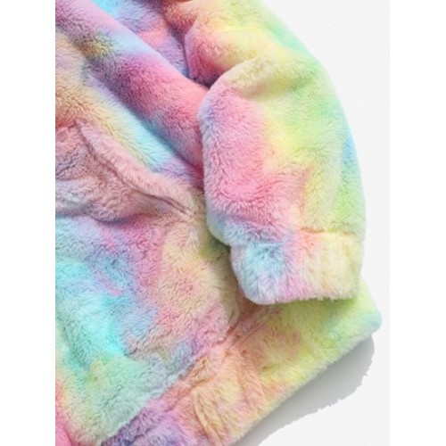 Tie Dye Pattern Butterfly Embroidered Fluffy Fleece Hoodie