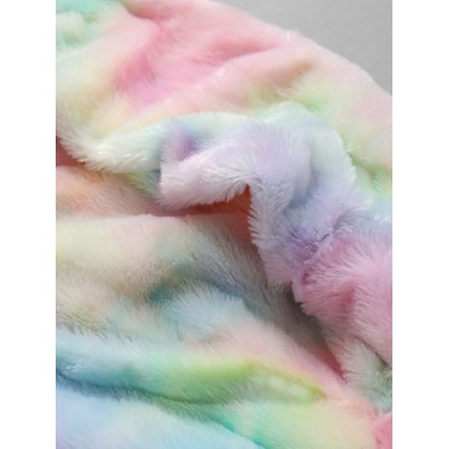 Tie Dye Faux Fur Half Zipper Fluffy Hoodie