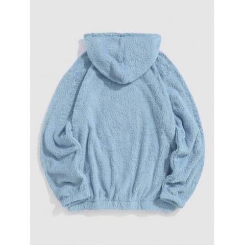 Bear Pattern Pullover Fluffy Teddy Hoodie And Beam Feet Pants Faux Fur Set