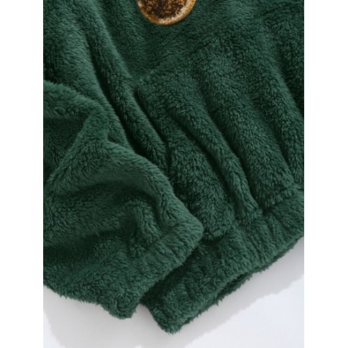 2Pcs Bear Terry Embroidered Pullover Fluffy Faux Fur Teddy Hoodies