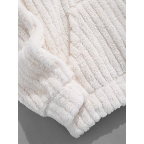 Kangaroo Pocket Striped Fluffy Hoodie Kangaroo Pocket Striped Fluffy Hoodie