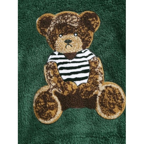 2Pcs Bear Terry Embroidered Fluffy Teddy Rose Graphic Pattern Fleece-lined Hoodie