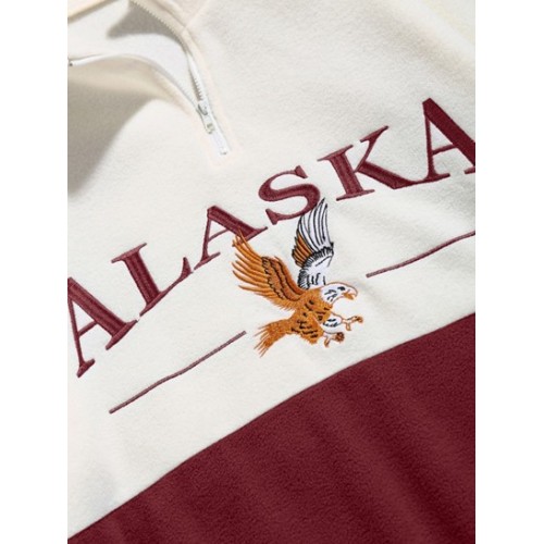 Quarter Zip Design ALASKA Embroider Two Tone Polar Fleece Sweatshirt Quarter Zip Design ALASKA Embroider Two Tone Polar Fleece Sweatshirt