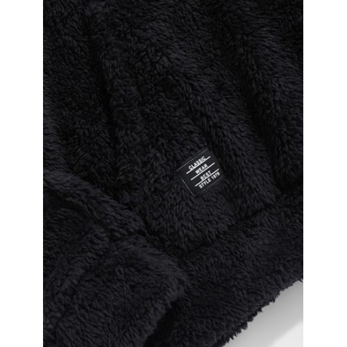Faux Fur Fluffy Fleece Quarter Zip Label Patch Design Sweatshirt