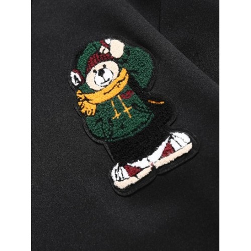 Cartoon Bear Terry Embroidered Thermal Fleece-lined Sweatshirt