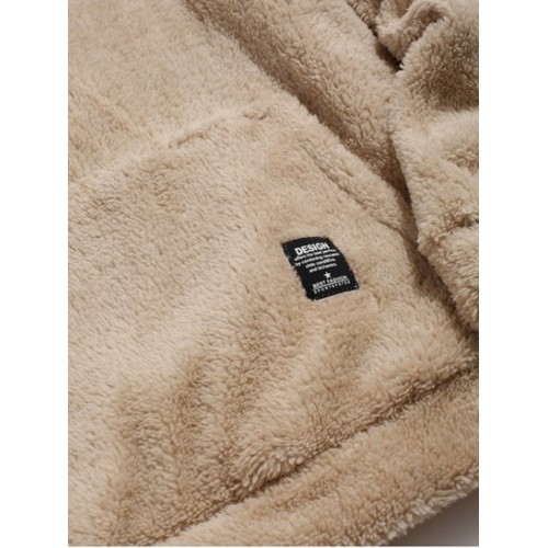 Colorblock Splicing Drawstring Fluffy Fleece Hoodie