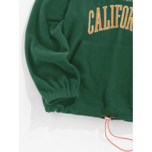 Letters Embroidered Quarter Zip Fluffy Fleece Vintage Essentials Sweatshirt