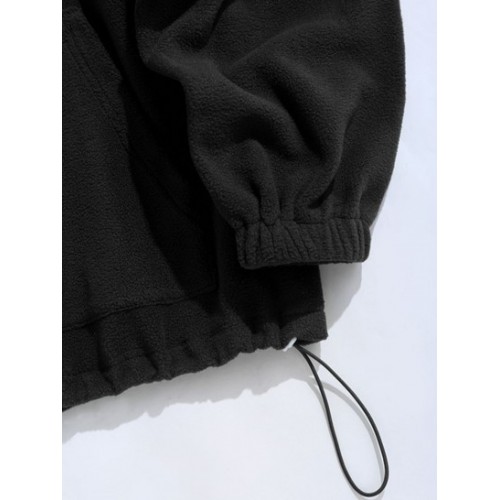 Fluffy Polar Fleece NEW YORK Embroidery Colorblock Half Zip Sweatshirt