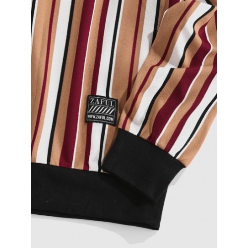 Striped Pattern Patched Sweatshirt