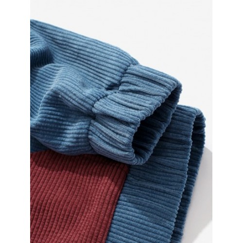 Colorblock Patchwork Pocket Corduroy Hoodie Colorblock Patchwork Pocket Corduroy Hoodie