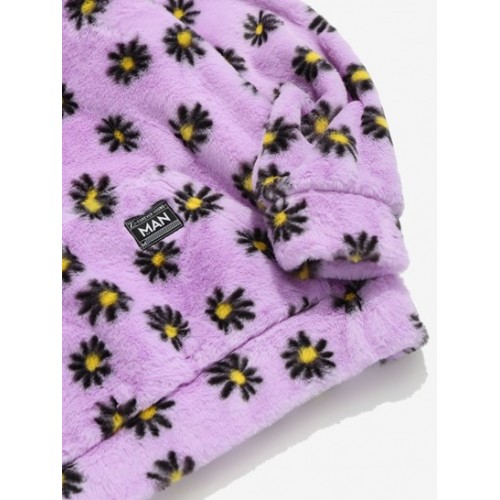 Fluffy Daisy Pattern Hoodie