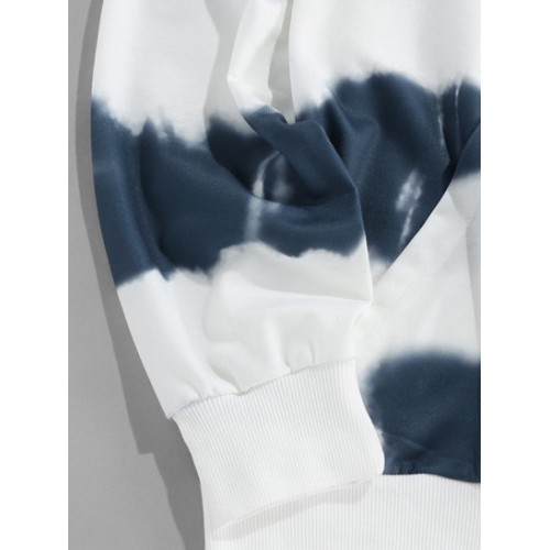 Tie Dye Print Letter Daisy Embroidery Hoodie