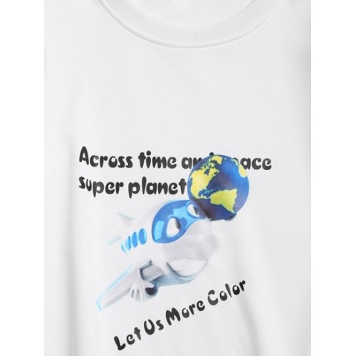 Cartoon Animal Earth  Letter Drop Shoulder Sweatshirt