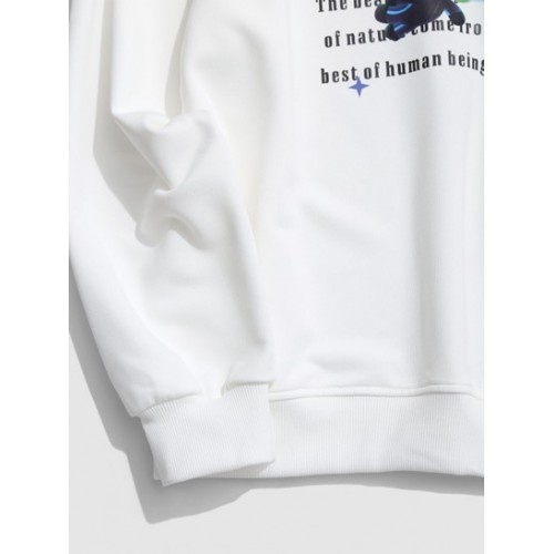 Cartoon Animal Text Print Drop Shoulder Sweatshirt