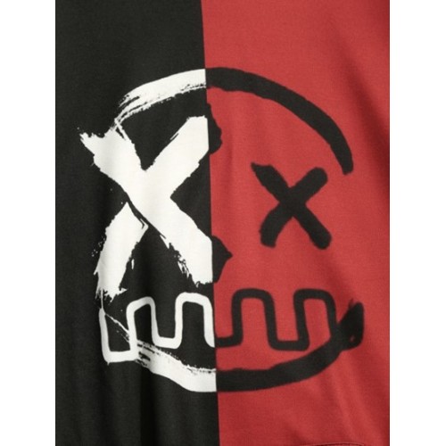 Cartoon Face Print Two Tone Hoodie