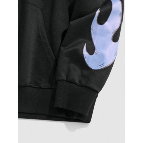 Streetwear Thunder And Fire Flame Print Hoodie