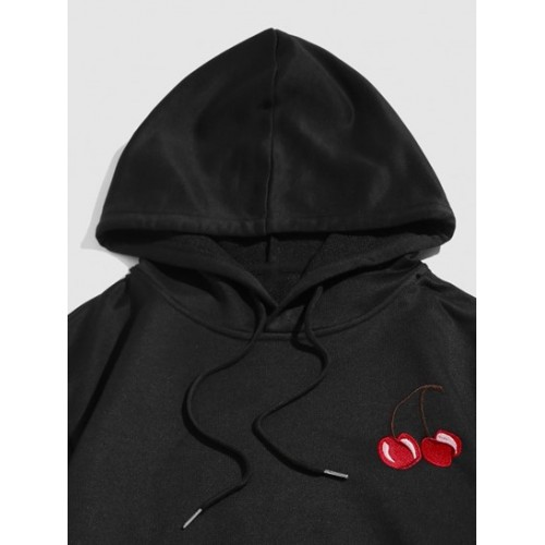 Streetwear Cherry Embroidery Pouch Pocket Hoodie